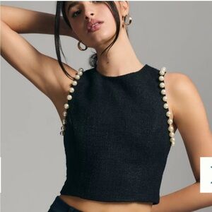 Endless Rose Black Pearl-Embellished Crop Top